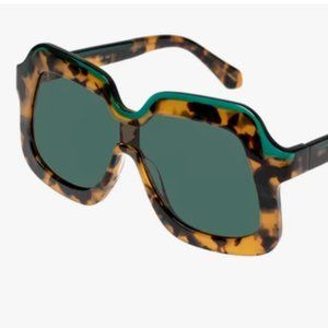 New Karen Walker Overdaze Crazy Tort Oversized Sunglasses Tortoise and Green